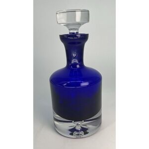 Cobalt Blue Stockholm Block Crystal Decanter Bubble Base Mouth Blown HandCut